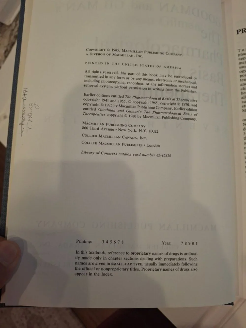 Goodman Gilman's Pharmacological Basis Therapeutics 7th Ed 1985 Medical Textbook